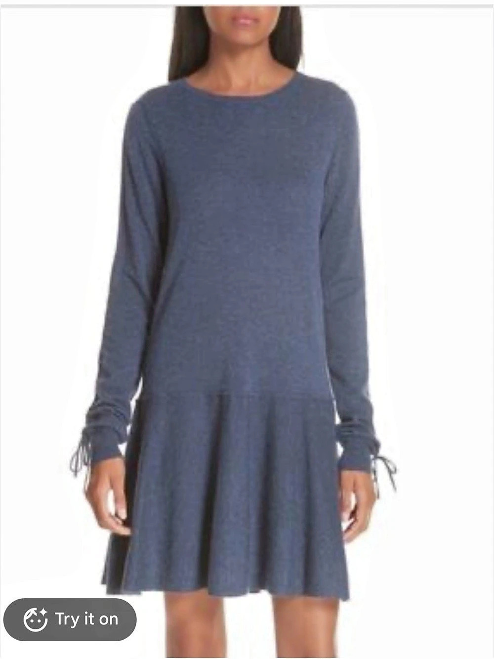 Autumn Cashmere Tie-Cuff Drop Waist Cashmere Sweater Dress Blue XL